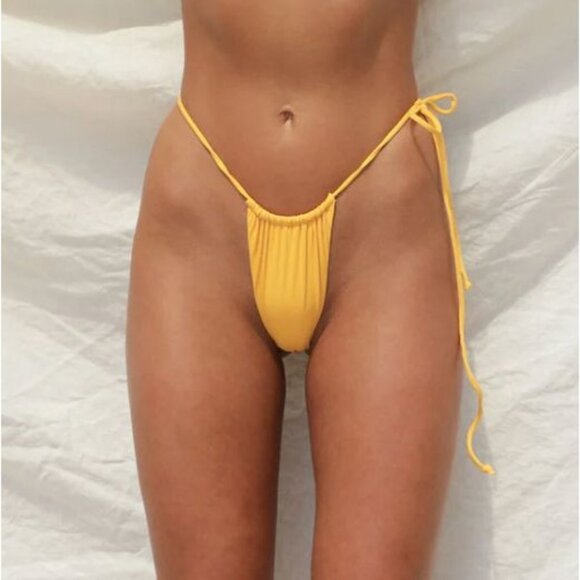NEW Stone Fox Swim River String Bikini Bottom Honeycomb Yellow Beach Size XL - Picture 1 of 4